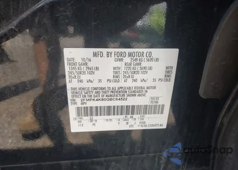 2016 Ford Edge Titanium from USA, damaged, VIN 2FMPK4K80GBC64522